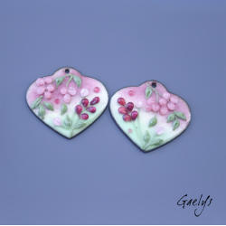 Paire de charm cuivre émaillé pour boucles d'oreille - fond rose / vert doux / pourpre / rose
