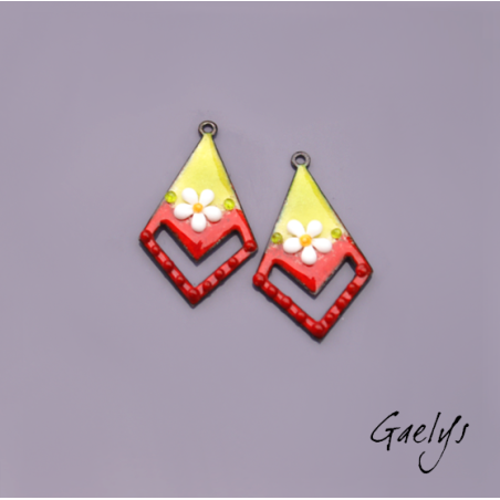 copy of Pair of enameled copper charm earrings - pink/soft green/purple/pink background