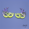 Paire de charm cuivre émaillé pour boucles d'oreille - fond vert / violet / olive - Masque Venicien - Glycine