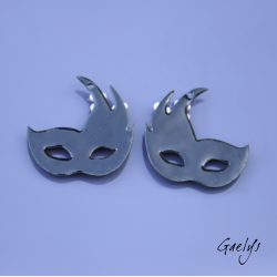 Paire de charm cuivre émaillé pour boucles d'oreille - fond vert / violet / olive - Masque Venicien - Glycine