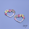 Pair of enameled copper charm earrings - purple/green/purple/olive background - Hearts - wisteria style