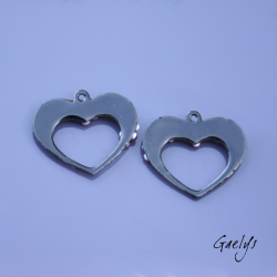 Pair of enameled copper charm earrings - purple/green/purple/olive background - Hearts - wisteria style
