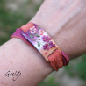 Connecteur bracelet - cuivre émaillé -   pourpe / blanc / pêche  + ruban de soie assortie