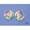 Paire de charm cuivre émaillé pour boucles d'oreille - fond pêche / fleur pêche / feuillage
