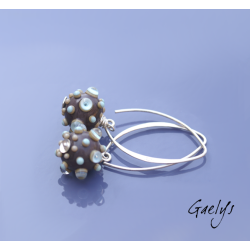Caominth - boucles d'oreille perles ronde chocolat et vert d'eau - picots bulles
