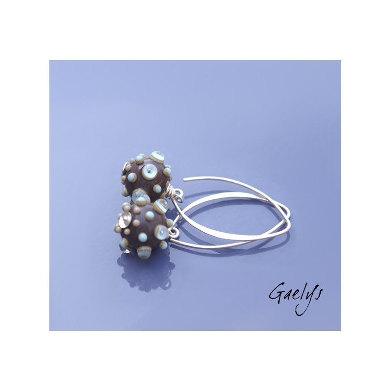 Caominth - boucles d'oreille perles ronde chocolat et vert d'eau - picots bulles