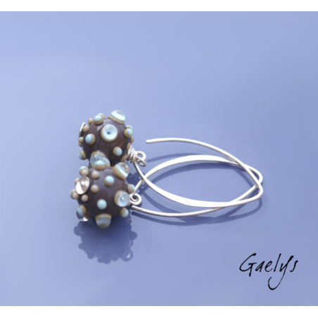 Caominth - boucles d'oreille perles ronde chocolat et vert d'eau - picots bulles