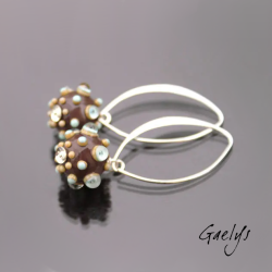 Caominth - boucles d'oreille perles ronde chocolat et vert d'eau - picots bulles