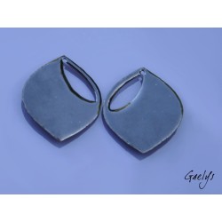 Paire de charm cuivre émaillé pour boucles d'oreille - fond pêche / fleur pêche / feuillage