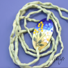Connecteur bracelet - cuivre émaillé -   pourpe / blanc / pêche  + cordon de soie vert