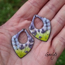 Paire de charm cuivre émaillé pour boucles d'oreille - vert / violet / mauve / bleu ciel