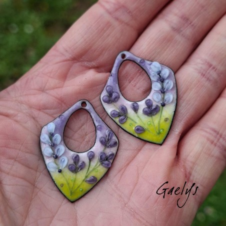 Paire de charm cuivre émaillé pour boucles d'oreille - vert / violet / mauve / bleu ciel