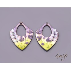 Paire de charm cuivre émaillé pour boucles d'oreille - vert / violet / mauve / bleu ciel