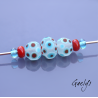 Set Verre dépoli BRUT - Géometrics - set de 3 perles + 4 Spacers - fond transparent dépoli - bleu turquoise / rouge