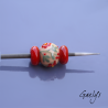 Lampwork bead for necklace - Floral focus + 2 spacer discs - Ginger background, red flower, foliage