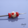Perle lampwork pour Collier - Focale florale + 2 disques spacer - Fond ginger, fleur rouge, feuillage