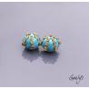 Lampwork beads with sea urchin-shaped dots - duo of round beads with dots - turquoise / beige (multicolor)