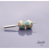 Perles Lampwork à fleurs - duo de perles ronde  -  nude  / feuillage / Paquerettes bleu turquoise / jaune