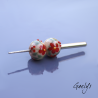Flower Lampwork Beads - Round Bead Duo - Ginger Beige / Foliage / Red Daisies / Yellow