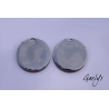 Paire de charm cuivre émaillé pour boucles d'oreille - fond cobalt / feuillage  blanc  - cercle - 25 mm
