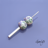 Lampwork Flower Beads - Round Bead Duo - Aqua Green / Foliage / Purple Daisies / Yellow
