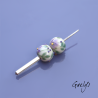Perles Lampwork à fleurs - duo de perles ronde  -  vert d'eau / feuillage / Paquerettes violette / jaune