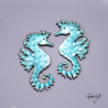 Paire de charm cuivre émaillé pour boucles d'oreille - bleu turquoise / bleu canard / bleu milky - Hippocampe