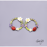 Pair of enameled copper charm earrings - green/white/purple/olive background - Wreath - ladybug