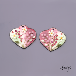 Pair of enameled copper charm earrings - pink/purple/soft green/ivory/rose