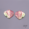 Paire de charm cuivre émaillé pour boucles d'oreille - fond rose / Pourpre / vert doux / ivoire / rose