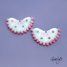 Paire de charm cuivre émaillé pour boucles d'oreille - fond bleu menthe / rose fushia - dentelle et perlé