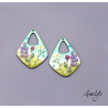 Pair of enameled copper charm earrings - green / mint blue / purple / white / yellow - daisies