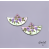 Paire de charm cuivre émaillé pour boucles d'oreille - fond violet et vert / feuillage olive / Glycine