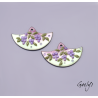 Pair of enameled copper charm earrings - purple and green background / olive foliage / wisteria