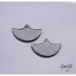 Paire de charm cuivre émaillé pour boucles d'oreille - fond violet et vert / feuillage olive / Glycine