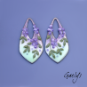 Paire de charm cuivre émaillé pour boucles d'oreille - fond  vert doux  - glycine violette
