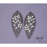 Pair of enameled copper charm earrings - black background / olive leaf - long leaf