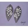 Pair of enameled copper charm earrings - black background / olive leaf - long leaf