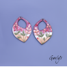Paire de charm cuivre émaillé pour boucles d'oreille - fond  poupre, pêche - feuillage, fleurs pourpre , pêche