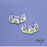Pair of enameled copper charm earrings - green and purple background - foliage, wisteria