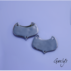 Paire de charm cuivre émaillé pour boucles d'oreille - fond  vert , violet - feuillage, glycine