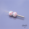 Lampwork Flower Beads - Round Bead Duo - Translucent Pink / Foliage / Pink Flowers