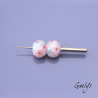 Perles Lampwork à fleurs - duo de perles ronde  -  rose translucide  / feuillage / fleurettes roses