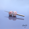 Perles Lampwork à fleurs - duo de perles ronde  -  rose translucide  / feuillage / fleurettes roses
