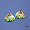 Paire de charm cuivre émaillé pour boucles d'oreille - fond  vert, jaune, orange - fleurs bleues, oranges, paquerettes