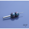Lampwork Flower Beads - Round Bead Duo - Denim Blue / Foliage / Pink Flowers