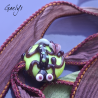 Sybile - Plum salamander on anise green pearl - flowers - Glass animals - Silk Ribbon