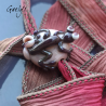 Lilibeth - Plum grey salamander on old rose pearl - flowers - glass animals - silk ribbon