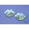 Pair of enameled copper charm earrings - periwinkle blue and green/olive green background