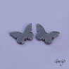 Pair of enameled copper charm earrings - Butterfly, mauve background, lilac - purple foliage